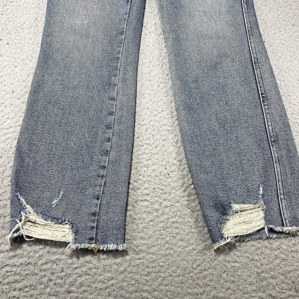 Good American Jeans Womens 4/27 Blue Wash High Rise Straight Fringe 27x27 Denim - Picture 2 of 13